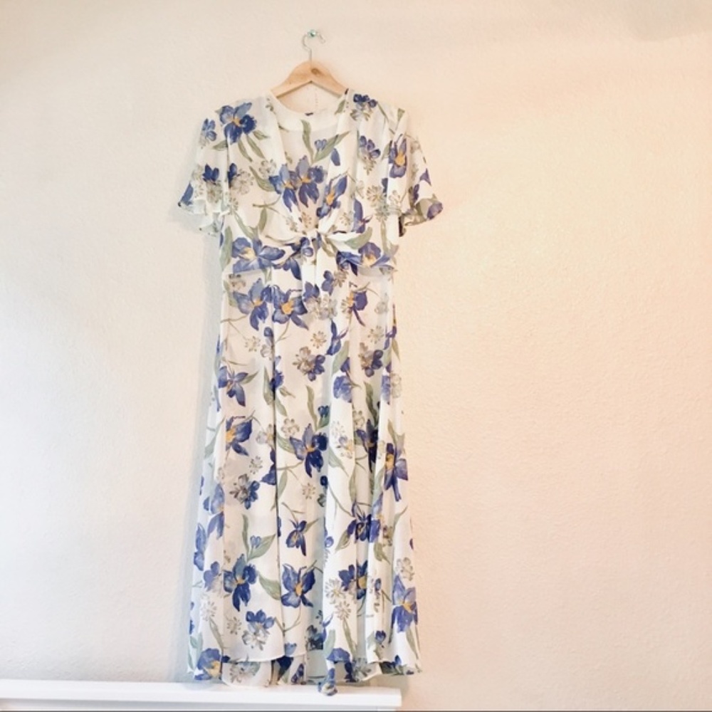Vintage 80s floral dress Kristy Michaels tie waist midi floral size 12
